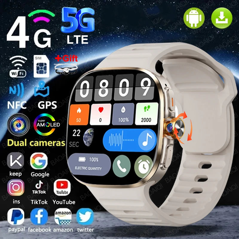 Montre intelligente 5G/4G réseau complet, écran HD 2,4 pouces, appel vidéo, 16 Go+256 Go de RAM, 2100 mAh, Google Play, WIFI, GPS, carte SIM