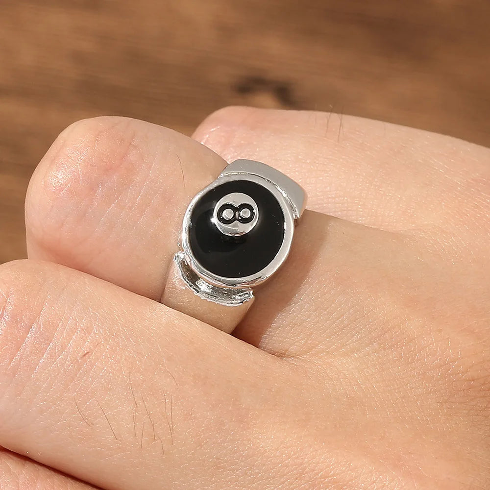 Punk Billard Numéro 8 Boule Noire Bagues En Alliage Métallique Ouverture Réglable Bagues Mode Hip Hop Rock Pour Femmes Hommes Bijoux Cadeau