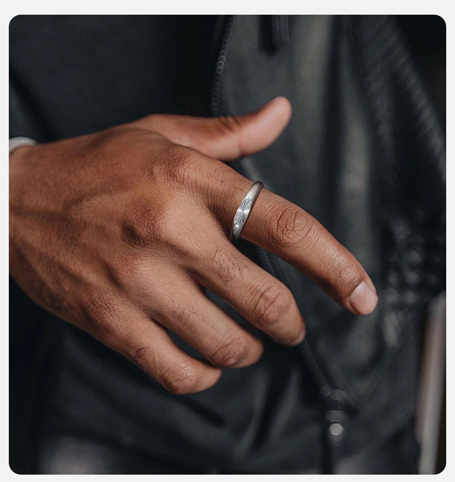 Vnox Sliver Plated Stainless Steel Ring for Men, Flower Pattern Elliptical Surface 4*9.2mm Rings, Minimalist Ring Fashion Gifts