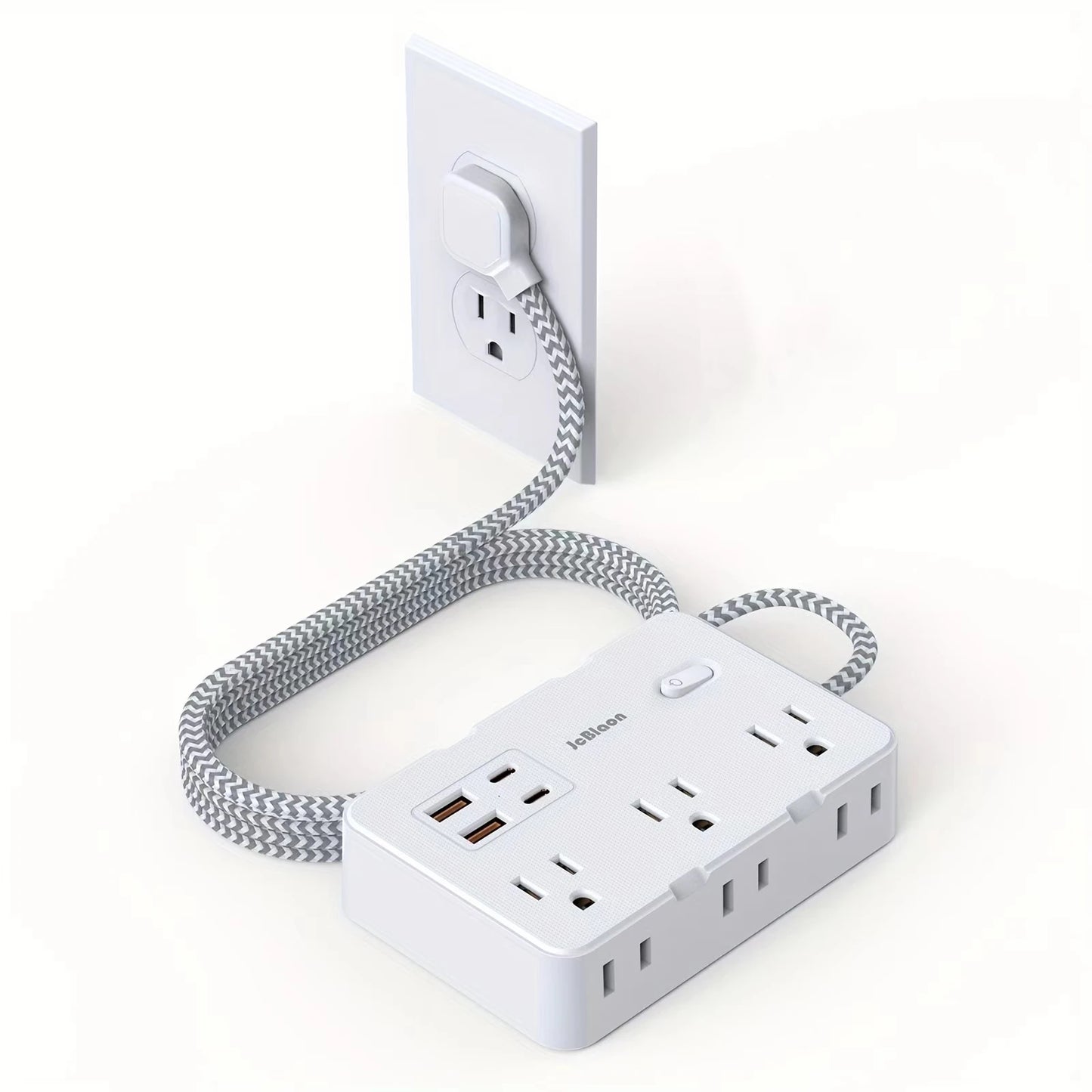 Universal Power Strip US Plug with 6 AC Outlets 4 USB Type-C/A Charge 5FT Extension Cable Desktop Wall Ground Electric Socket