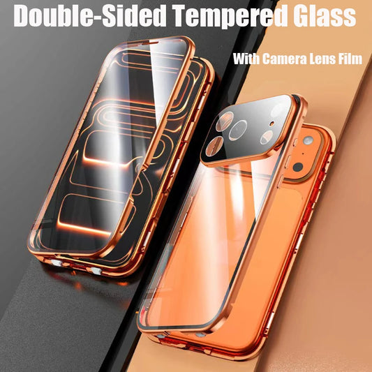 Étui de téléphone à verrouillage magnétique double face en verre avec protection intégrale à 360° pour iPhone 17 Pro Max/17/Air/17 Pro Coque de protection