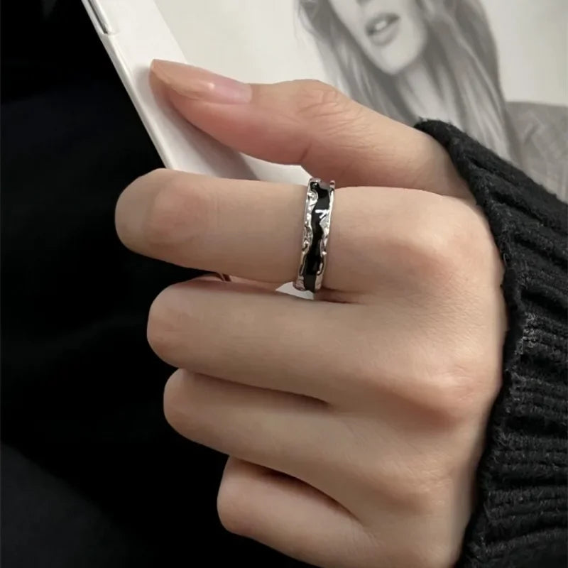 Bague ouverte Goth Punk Fashion Oil Drip pour femmes et hommes, anneau de doigt réglable irrégulier, bijoux de mariage tendance