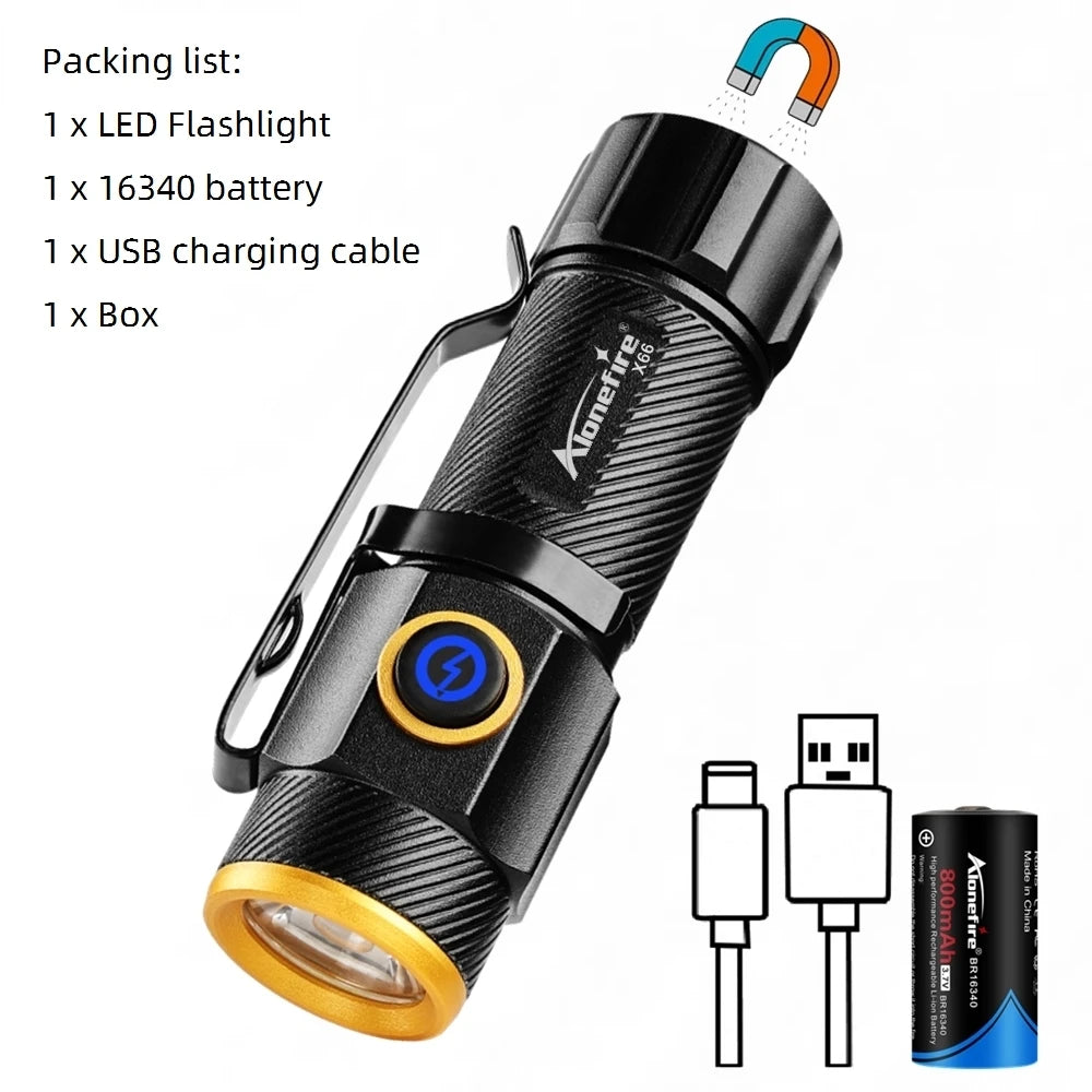 Mini Flashlight High power LED Palm Light Usb Rechargeable Pocket Outdoor Hiking Travel Home Magnet Work lamp Gift Small Torch