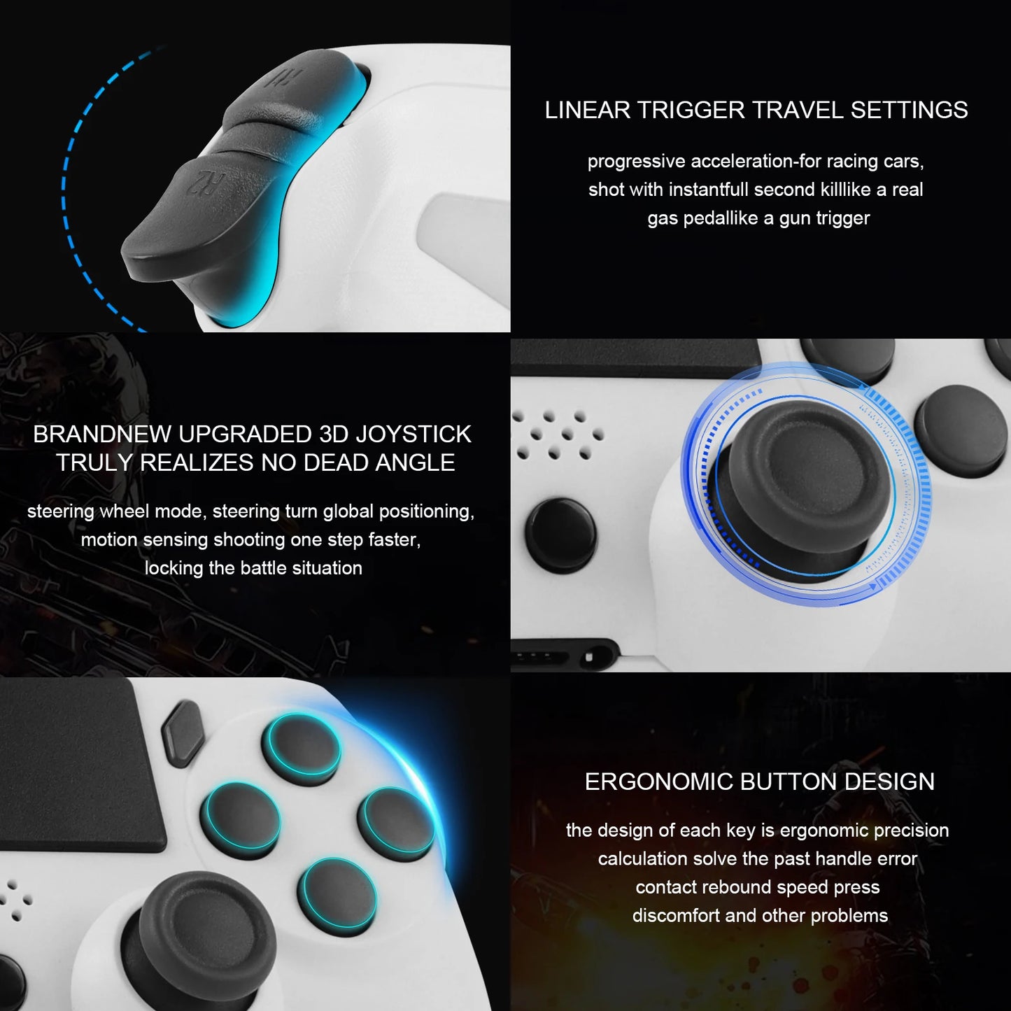 GAMINJA Kabelloses Gamepad mit 6-Achsen-Gyroskop, PC-Joystick, Touchpad, Dual-Vibration für PS4, PS3, PC, Multifunktions-Controller