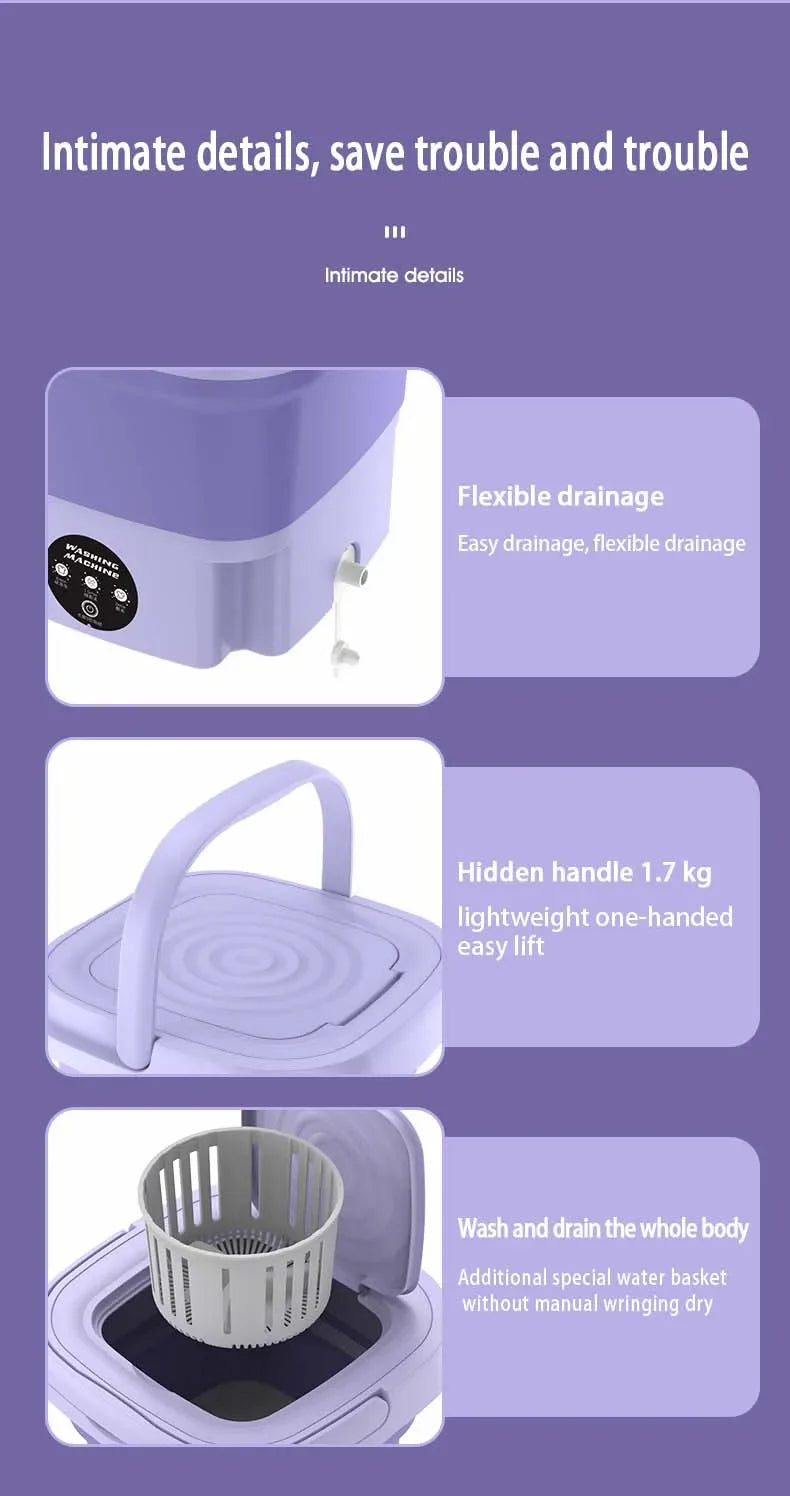 8L Faltbare Waschmaschine mit Schleudertrockner für Wohnungen, Reisen, tragbar, für Socken, Unterwäsche, Slips, Babykleidung