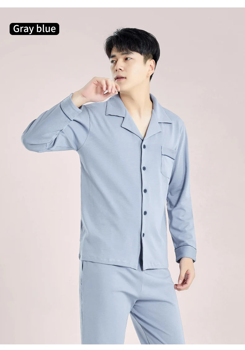 Pyjama d'hiver 100 % coton pour homme, bleu, vêtement de nuit chaud, pyjama en coton à carreaux, grandes tailles