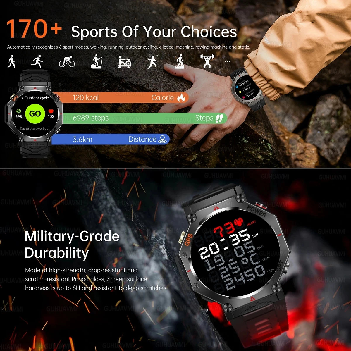 T-Rex 3 Ultra Militärische GPS-Smartwatch 10ATM Wasserdicht Kompass Höhenmesser Barometer AMOLED Herren HD Anruf Sport-Smartwatch