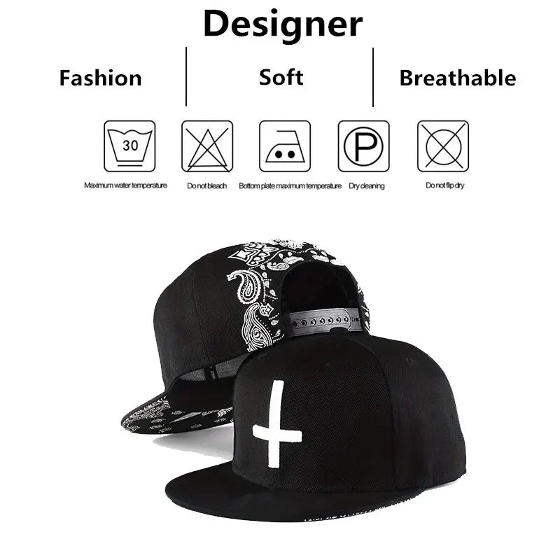 Unisex Flache Kreuz-Stickerei Hip-Hop-Hüte Frühling Herbst Outdoor Verstellbare Freizeit-Baseballkappen Sonnenhut