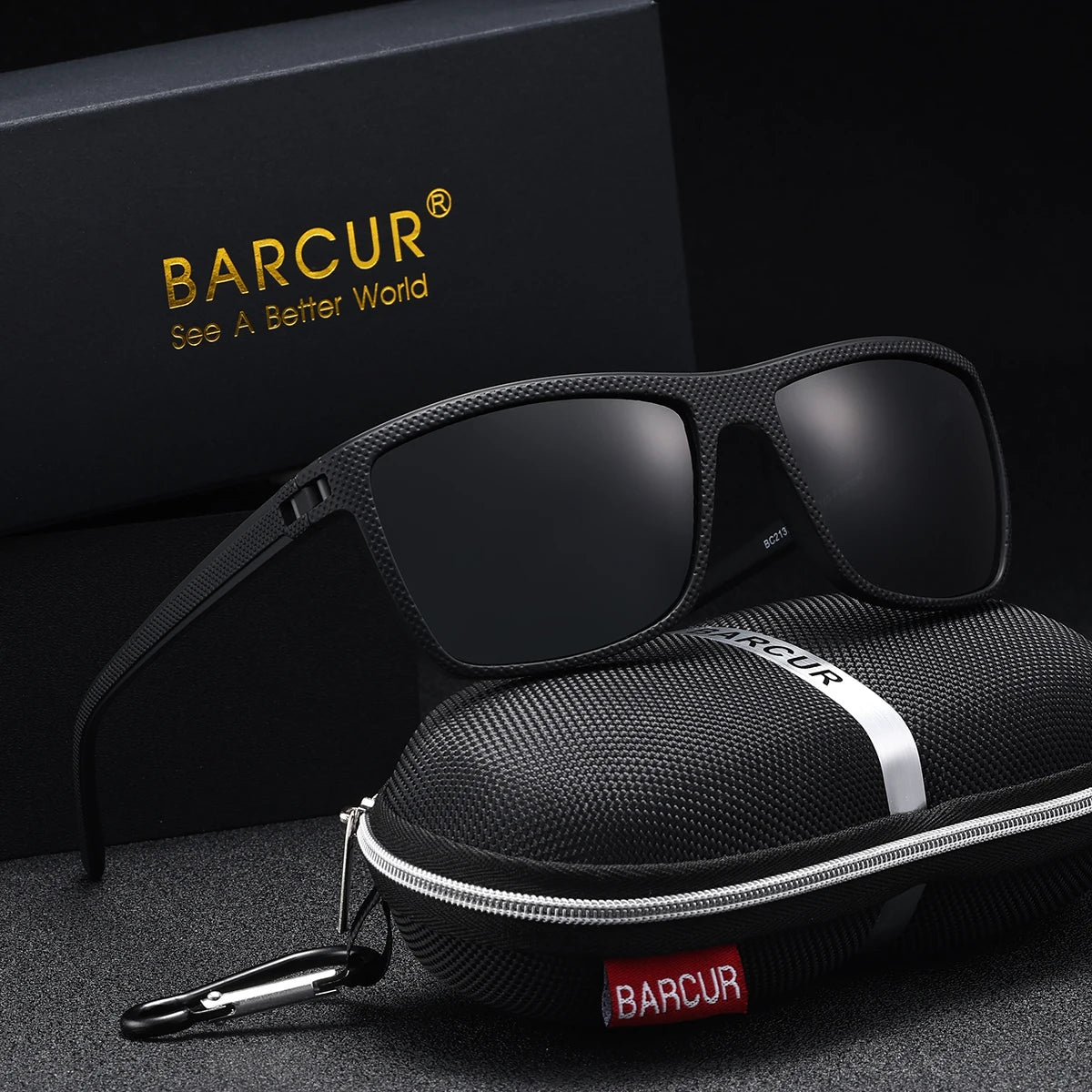 BARCUR Markenklassische Herren-Sonnenbrille, bequemer, robuster PC-Rechteckrahmen, TAC-Gläser, vielseitig, für jedes Alter, polarisiert