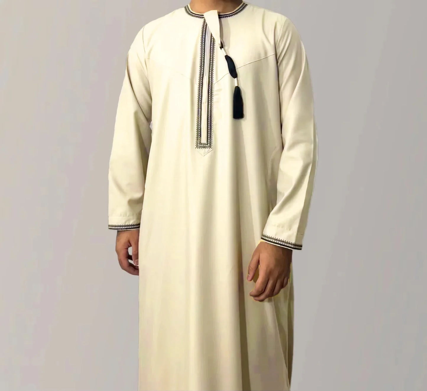 Nouvelle robe longue à manches longues pour hommes musulmans Abaya Daffah Jubba Thobe Pakistan Arabie Saoudite Caftan Islamique Vêtement de prière Afghane