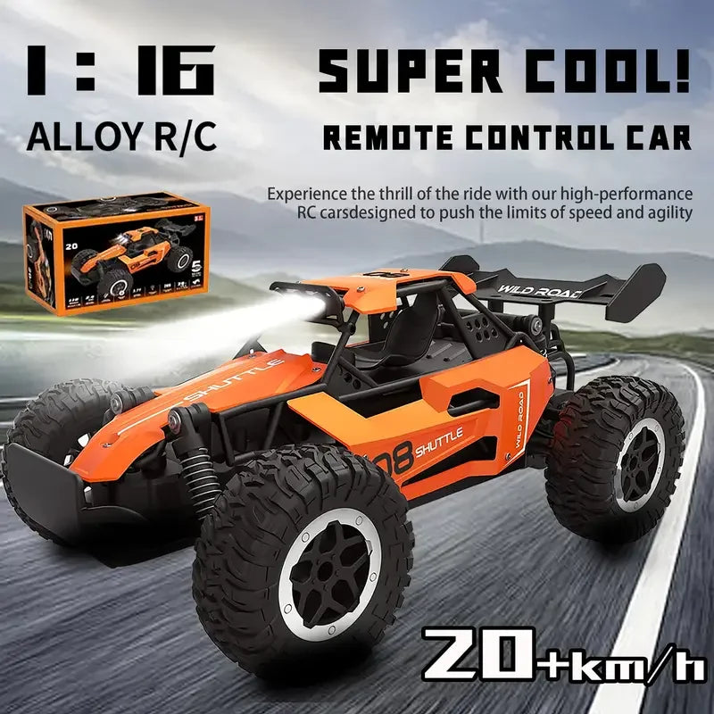 DK087 Voiture RC Tout-terrain 20KM/H 2WD Télécommandée 1:16 Coque Métal Phares LED Voiture Jouet RC pour Cadeaux