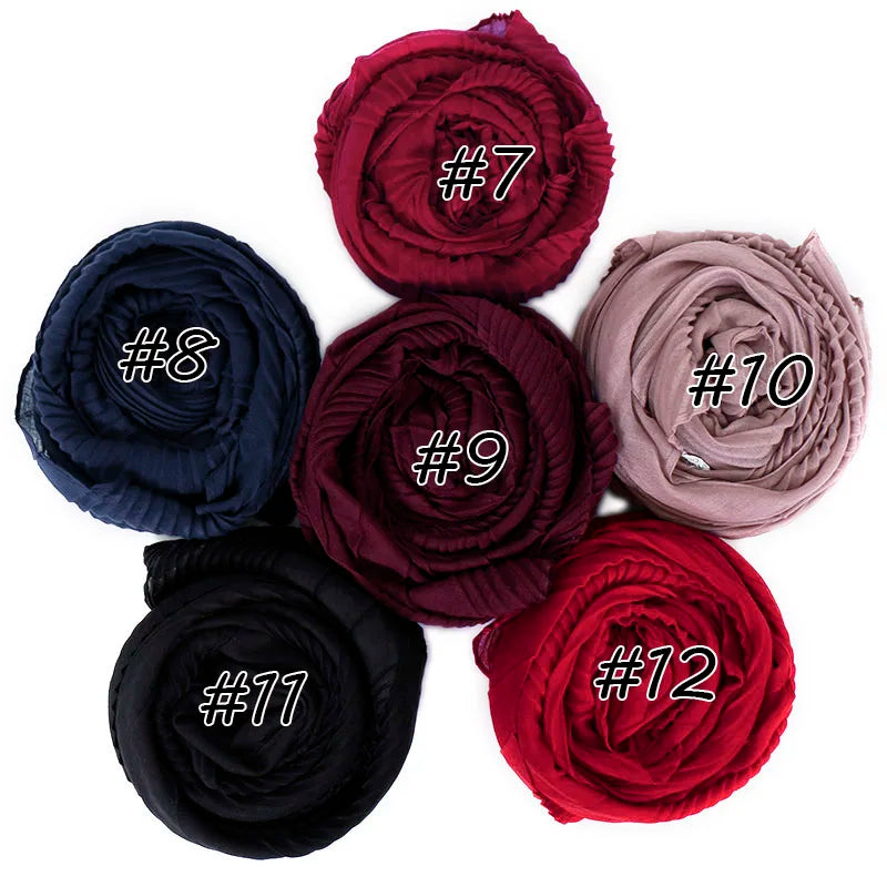 Grand Foulard en Coton Plissé Froncé Hijabs pour Femmes Voile Musulman Turban Écharpe Froncée Châle Foulards Islamique Foulard Femme Hijab