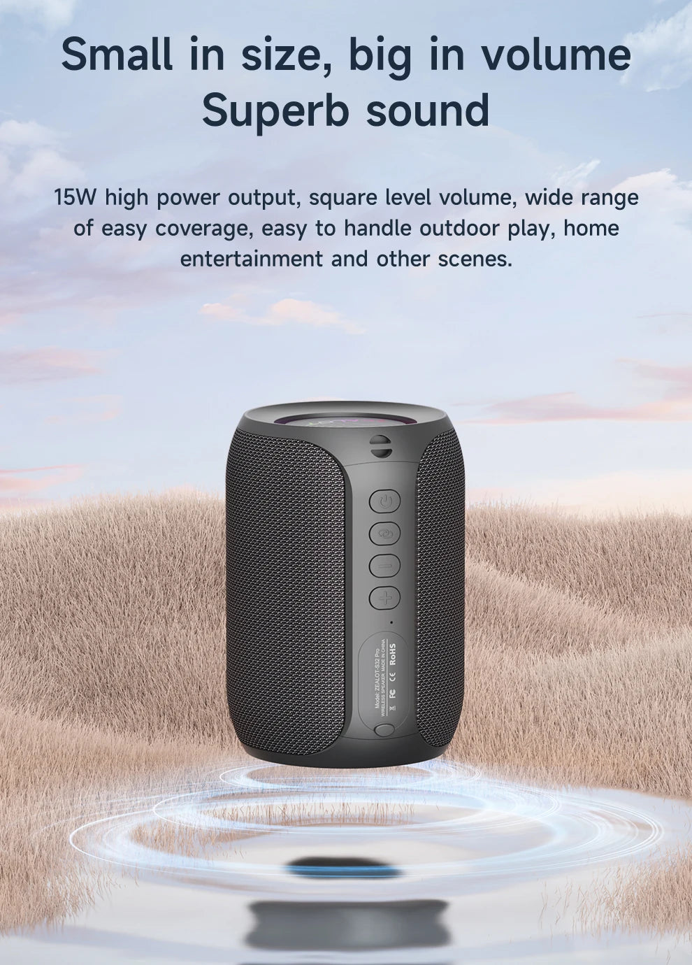 ZEALOT-S32PRO Leistungsstarker Bluetooth-Lautsprecher, kabelloser Bass, LED-Licht, Outdoor-Lautsprecher, Subwoofer, wasserdichte Soundbox-Unterstützung