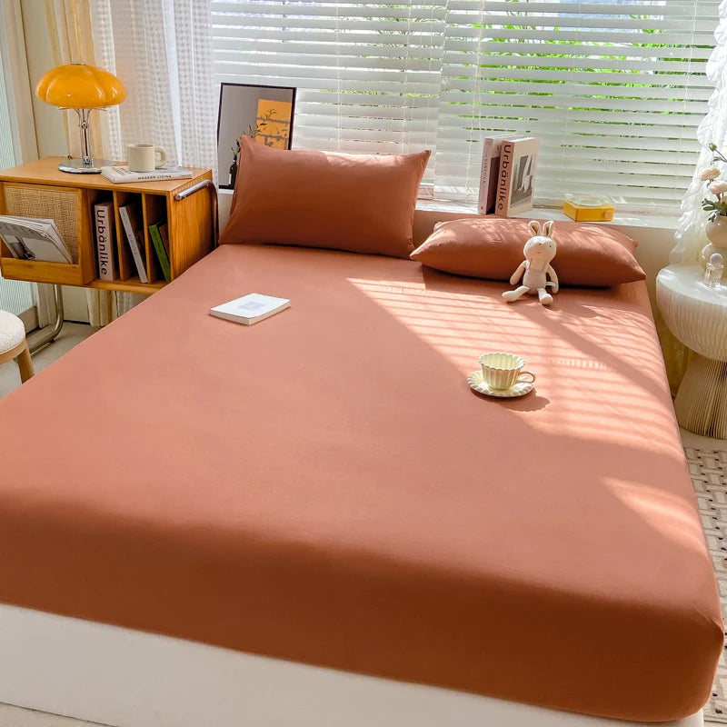 Drap-housse en coton doux avec élastiques, couleur unie, antidérapant, pour lit double, King, Queen, 140/160/200