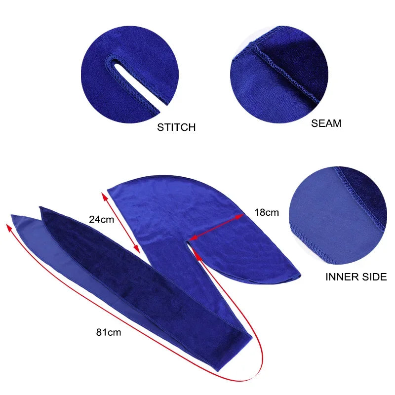 Neue Unisex Samt Durags Bandana Turban Hut Männer Frauen Atmungsaktive Lange Schwanz Piratenhüte Mütze Hip Hop Stirnband