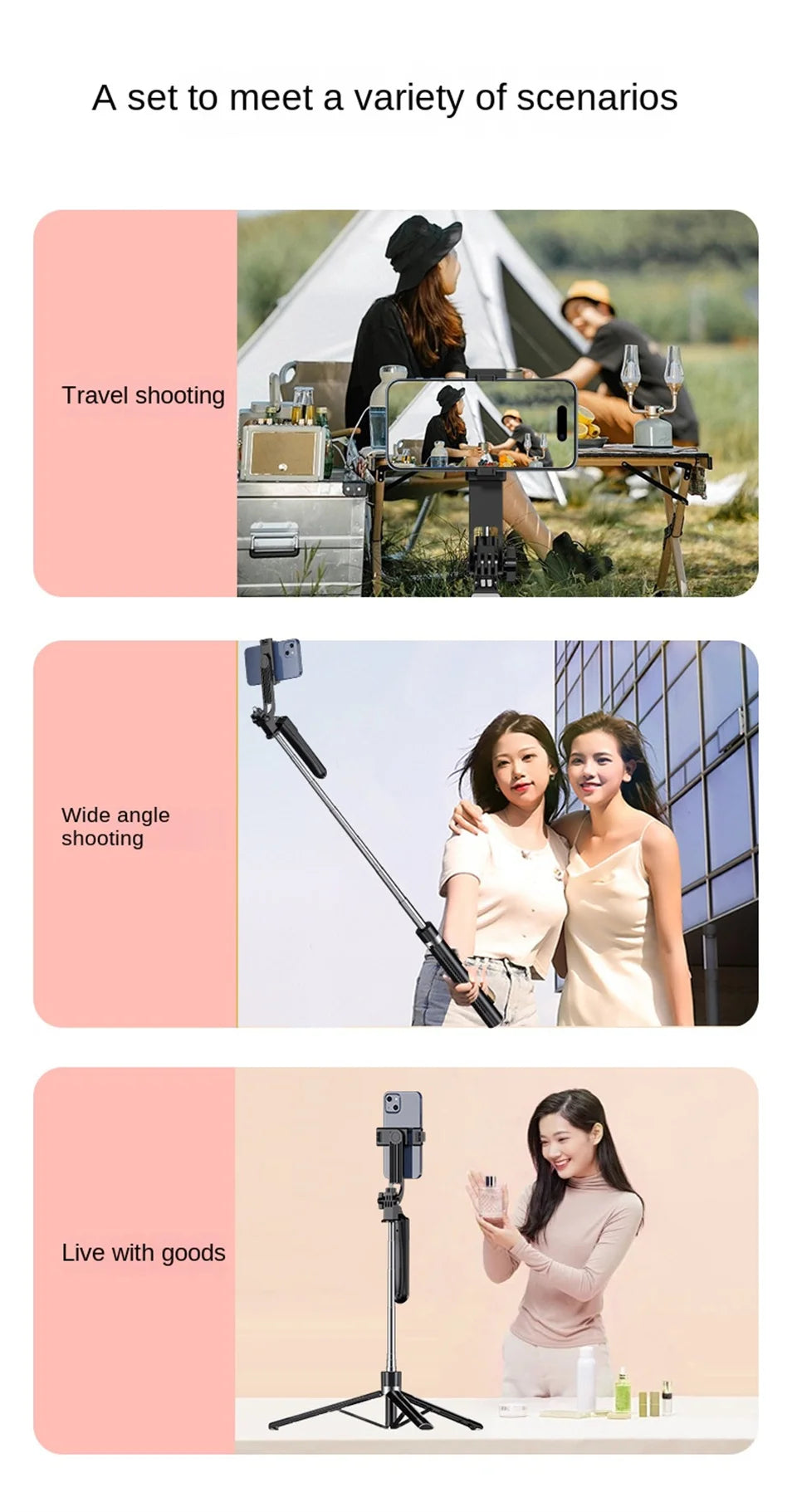 MEUYAG 170cm 360 ° rotation Selfie Stick with Wireless Bluetooth Extended Tripod with Remote Shutter for smartphone Android ios