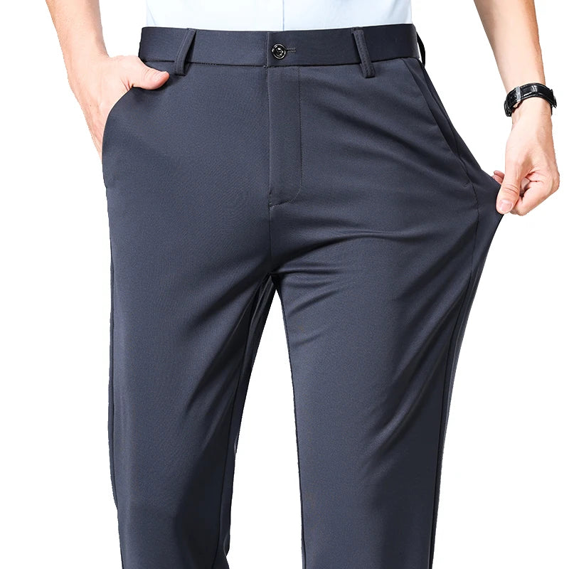 Pantalon Homme Printemps Été Coupe Droite Fin Costume de Ville Habillé Travail Décontracté Business Noir Rouge Vin Pantalon Long