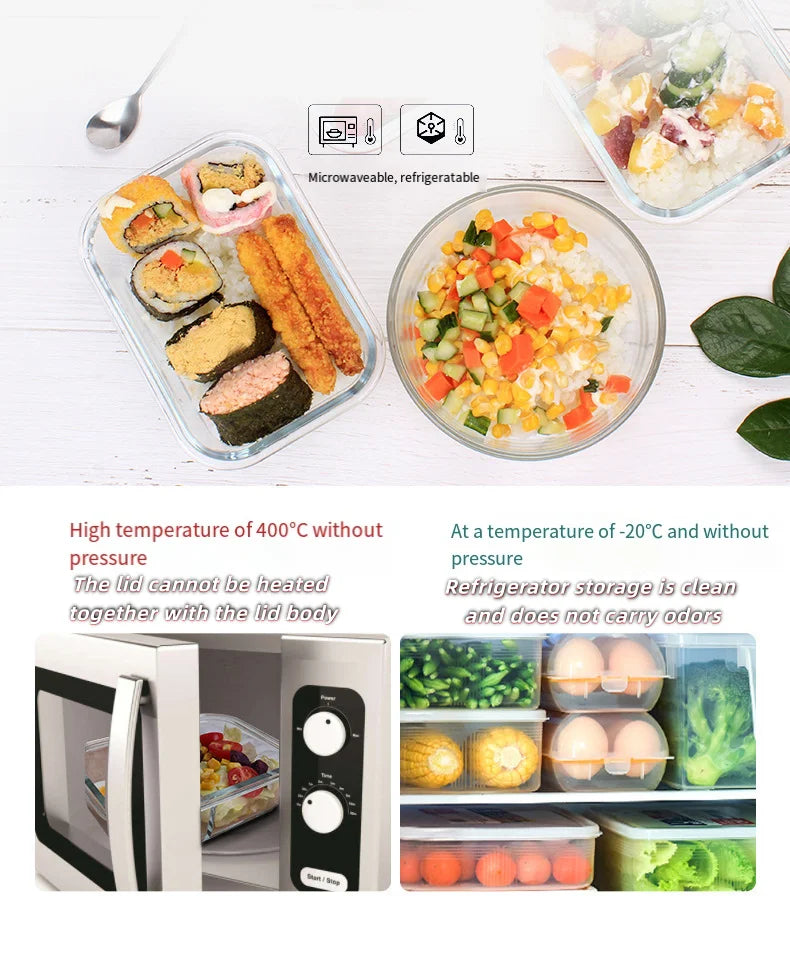 Boîte alimentaire en verre, préparation de repas, boîte à lunch hermétique, compatible micro-ondes, four, congélateur et lave-vaisselle