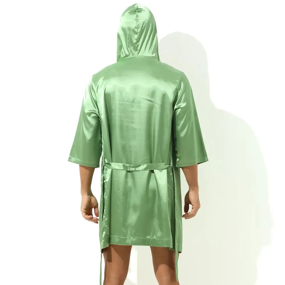 Sexy Nachtwäsche Herren Bademäntel Weich Seidig Kurzarm-Nachthemd Herren Hauskleidung Morgenmantel Herren Schlafanzug (Ohne Shorts)