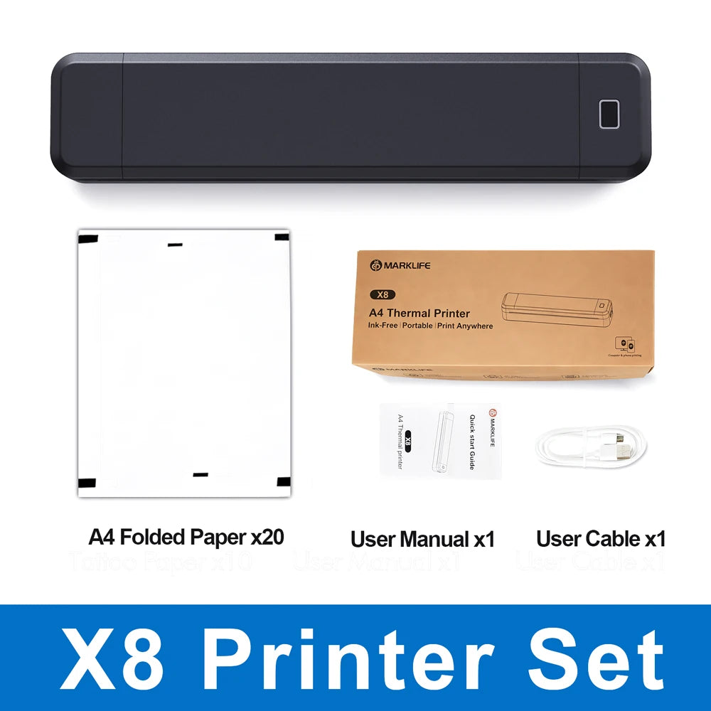 Marklife A4 Thermal Printer Portable Bluetooth Printer For PDF Photos Document Printing Machine For Office Work Home School X8