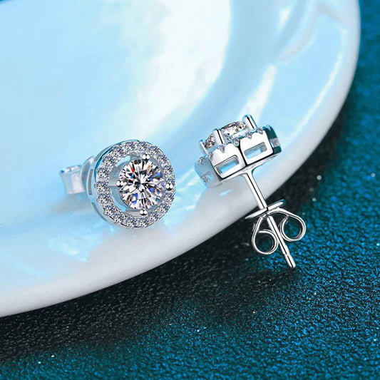 Moissanite Round Stud Earring D Color 0.5 Carat 925 Sterling Silver For Women Wedding Jewelry with GRA Certificate EA011
