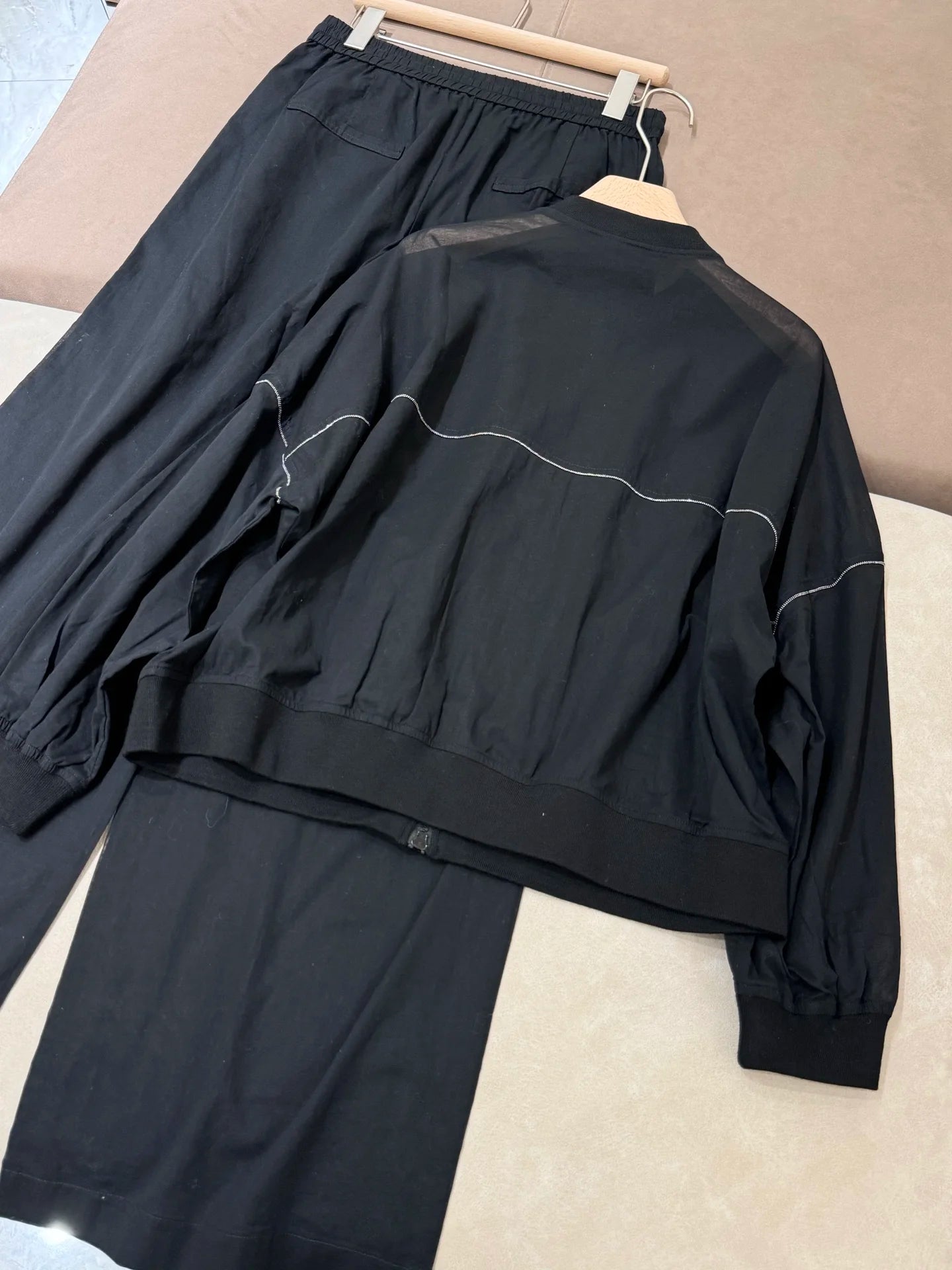 Spring Summer 2025 Women's Thin Cotton Sun Protection Suit Long Sleeve Zipper Jacket + Drawstring Straight Pants 2-Piece Set