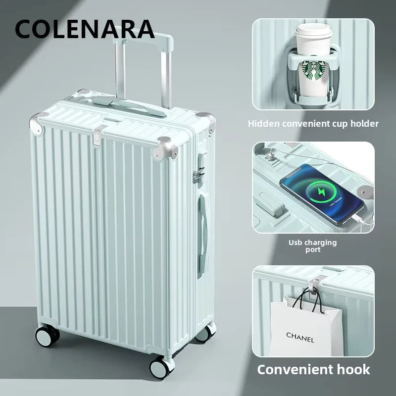 COLENARA 20"22"24"26 Zoll hochwertiger Koffer USB-Ladefunktion Boarding Box Multifunktionaler Trolley-Koffer Handgepäck Reisegepäck