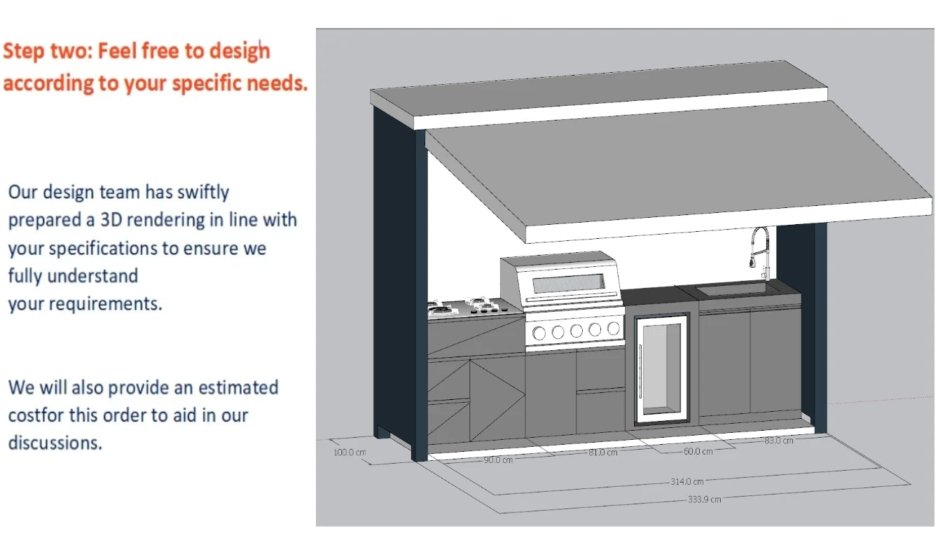 All in One Customizable Modern Premium Powder Coated Rust-Proof & Wind-Resistant Outdoor BBQ Station with Fridge & Sink