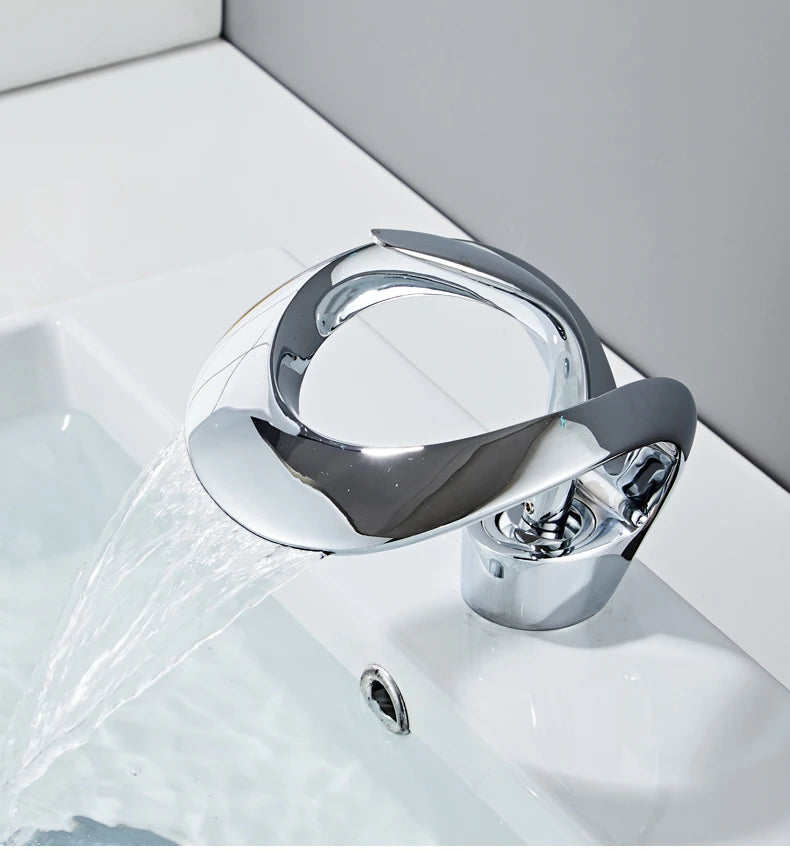 Robinet de lavabo doré/blanc, robinet de salle de bain noir, mitigeur de lavabo créatif en laiton gris, robinet de lavabo cascade chaud et froid