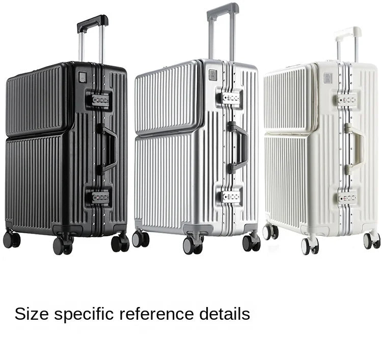 Neuer Koffer Aluminiumrahmen Frontöffnung Laptoptasche Multifunktionale Reisekoffer 20 Zoll Kabinengepäck Rollkoffer