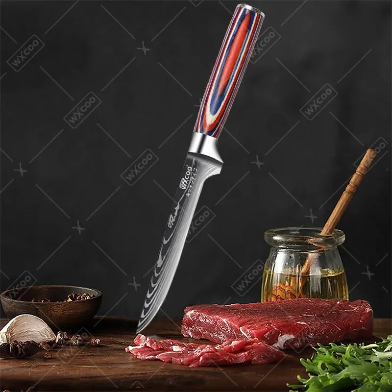 Professional Kitchen Chef's Knife Damascus Japanese Santoku Slicing Knife Meat Cleaver Stainless Steel Butcher Knife with Box