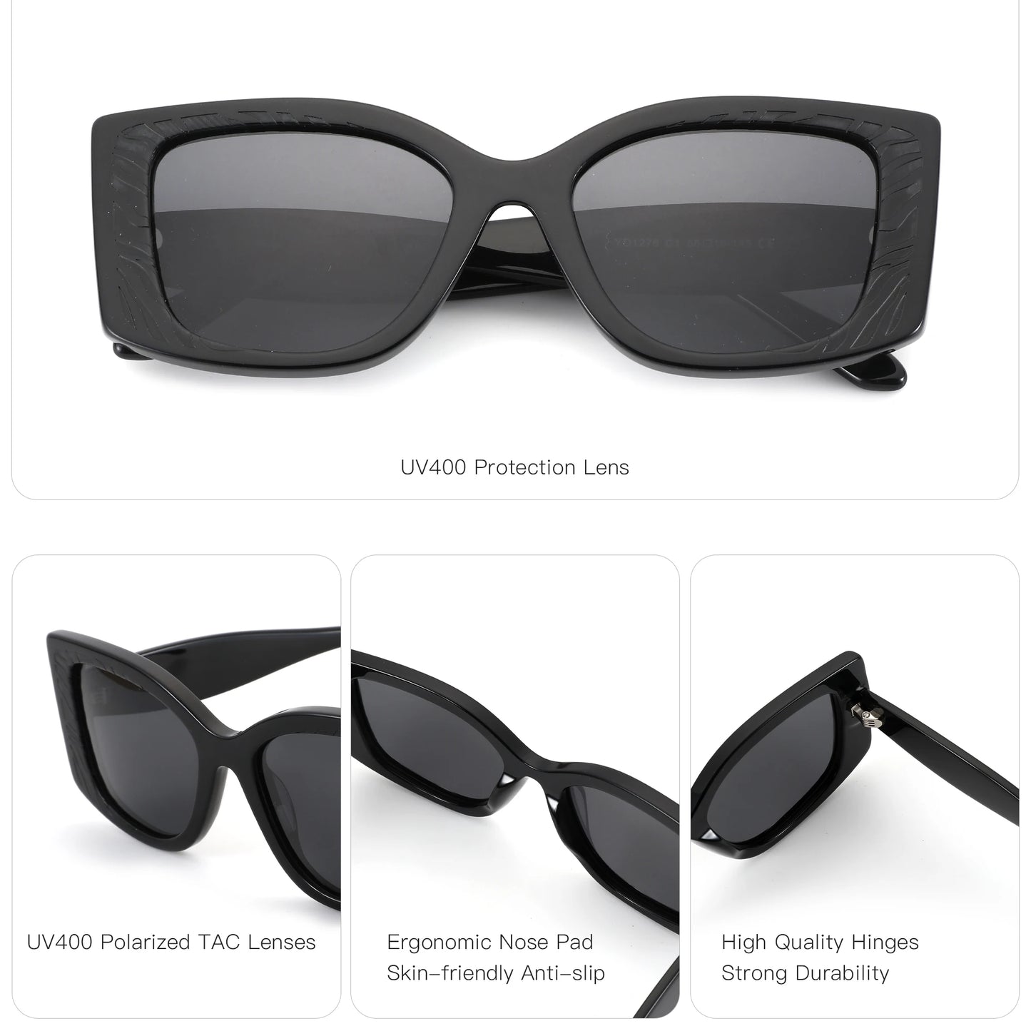 ZENOTTIC Trendige quadratische Acetat-Sonnenbrillen für Damen UV400 Myopie Optische Sonnenbrille Polarisierte Gleitsicht-Sonnenbrillen