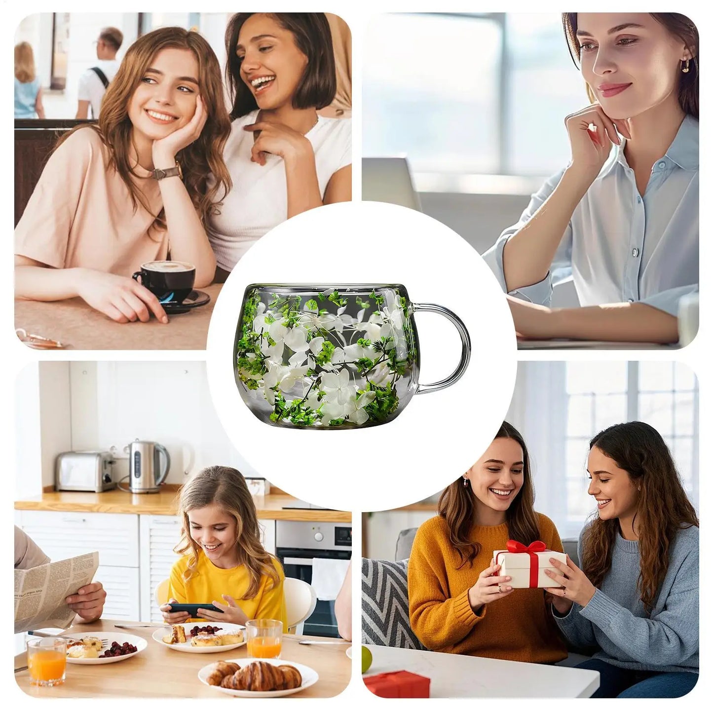 Dried Flower Coffee Mugs Double Wall Drinkware Glass Drinking Cups Coffee Mug for Home Living Room Kitchen Apartment