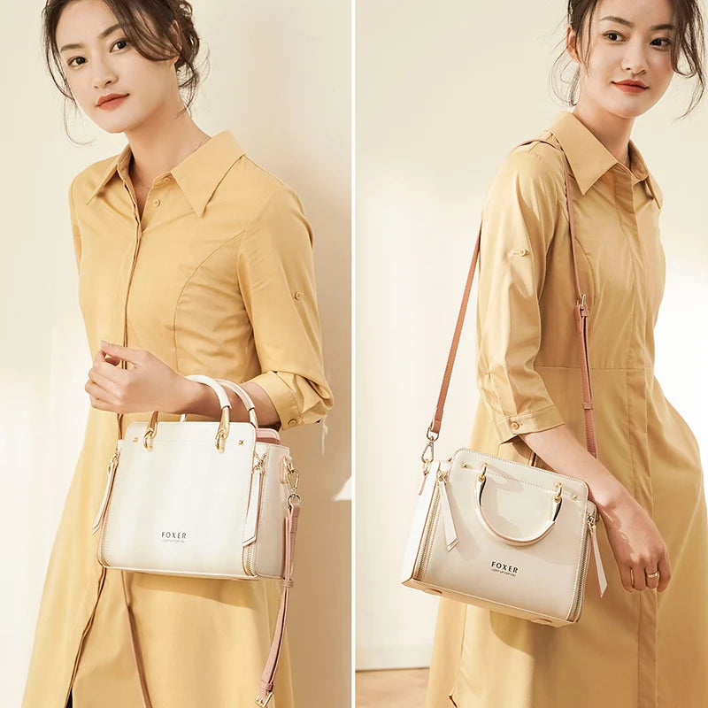 FOXER Spaltleder Damen Umhängetasche Elegante Handtasche 2026 Neue Große Damen Tragetasche Luxuriöse Designer Umhängetasche