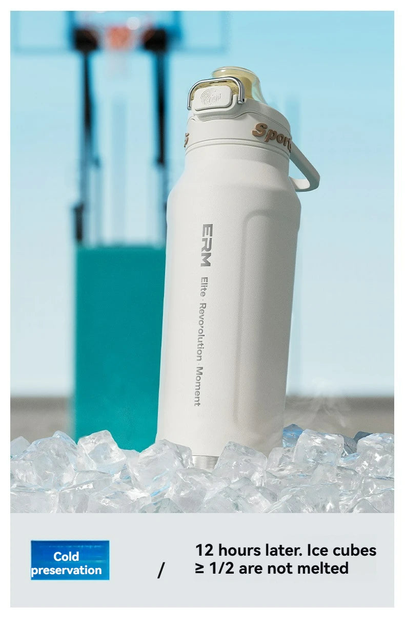 Bouteille d'eau isotherme chaude et froide en acier inoxydable, double paroi portable avec poignée, tasse de sport d'extérieur