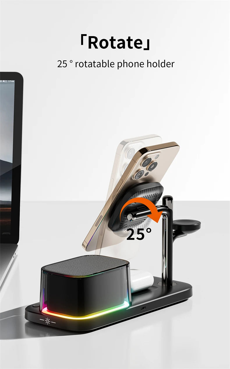 Magnetic 5 in 1 Qi2.2 25W Fast Wireless Charging Stand For Magsafe iPhone 17 16 Pro Max Apple & Galaxy Watch Galaxy S26 S25