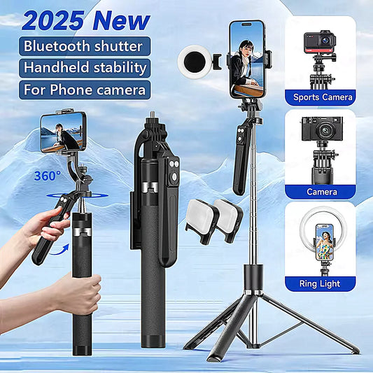 MEUYAG 170 cm 360° drehbarer Selfie Stick mit kabellosem Bluetooth ausziehbarem Stativ mit Fernauslöser für Smartphone Android iOS