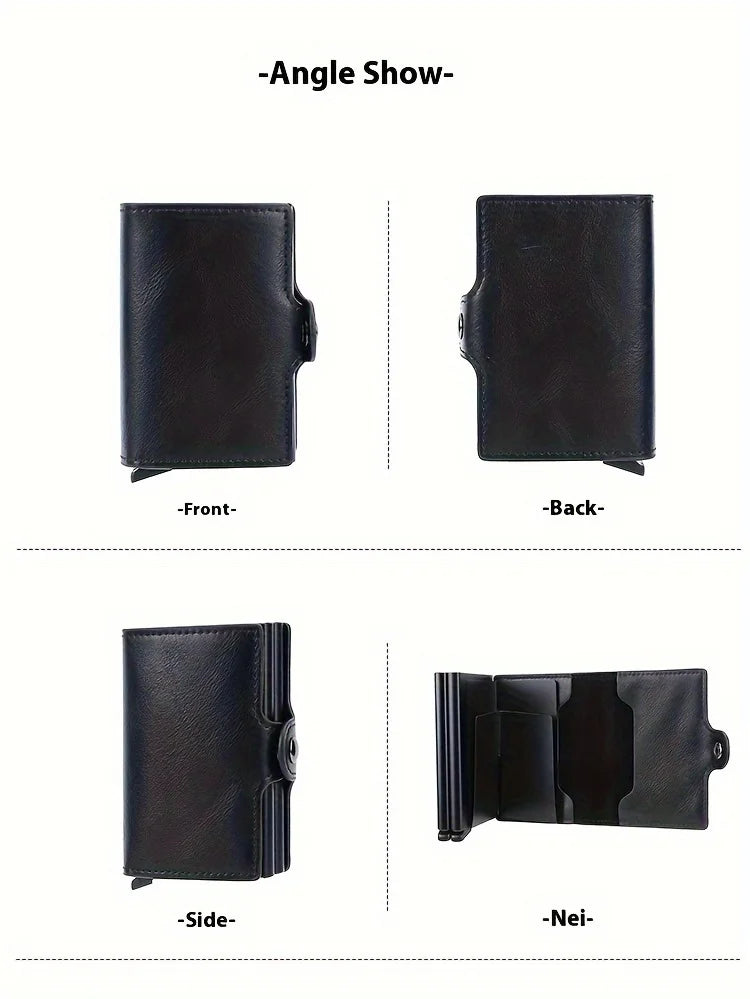 RFIDShieldPULather Automatic Pop-up Card Clamp,Double Aluminum Alloy Credit Card Wallet,With More than One Card Slots