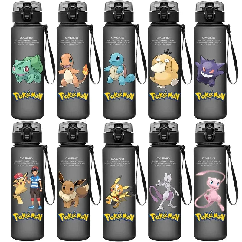 560ML Pokémon Wasserbecher Pikachu Mewtu Gengar Tragbare Plastik-Cartoon-Outdoor-Sport-Großraum-Reise-Wander-Wasserflasche