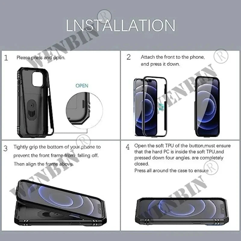 Étui robuste avec support rotatif à 360° pour iPhone 17, 16, 16e, 15, 14, 13, 12, 11 Pro Max Plus Mini, XS, XR, 8 Plus, 8, 7 SE