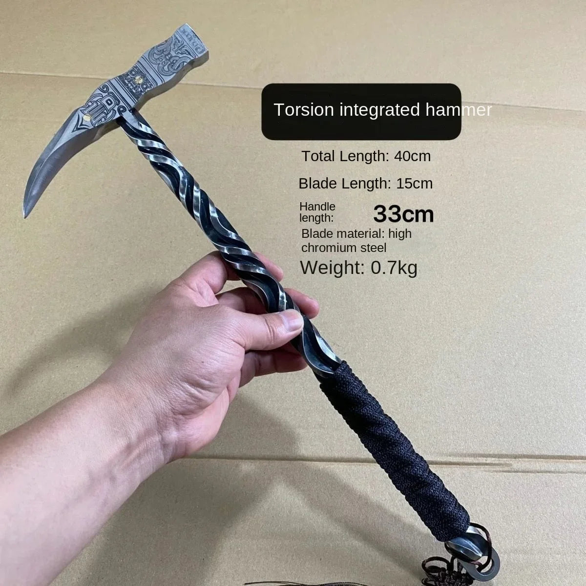 Marteau Sanglier 40cm Forgé à la Main Marteau Intégré Outil Multifonctionnel Marteau à Main de Camping Outils et équipement de jardinage