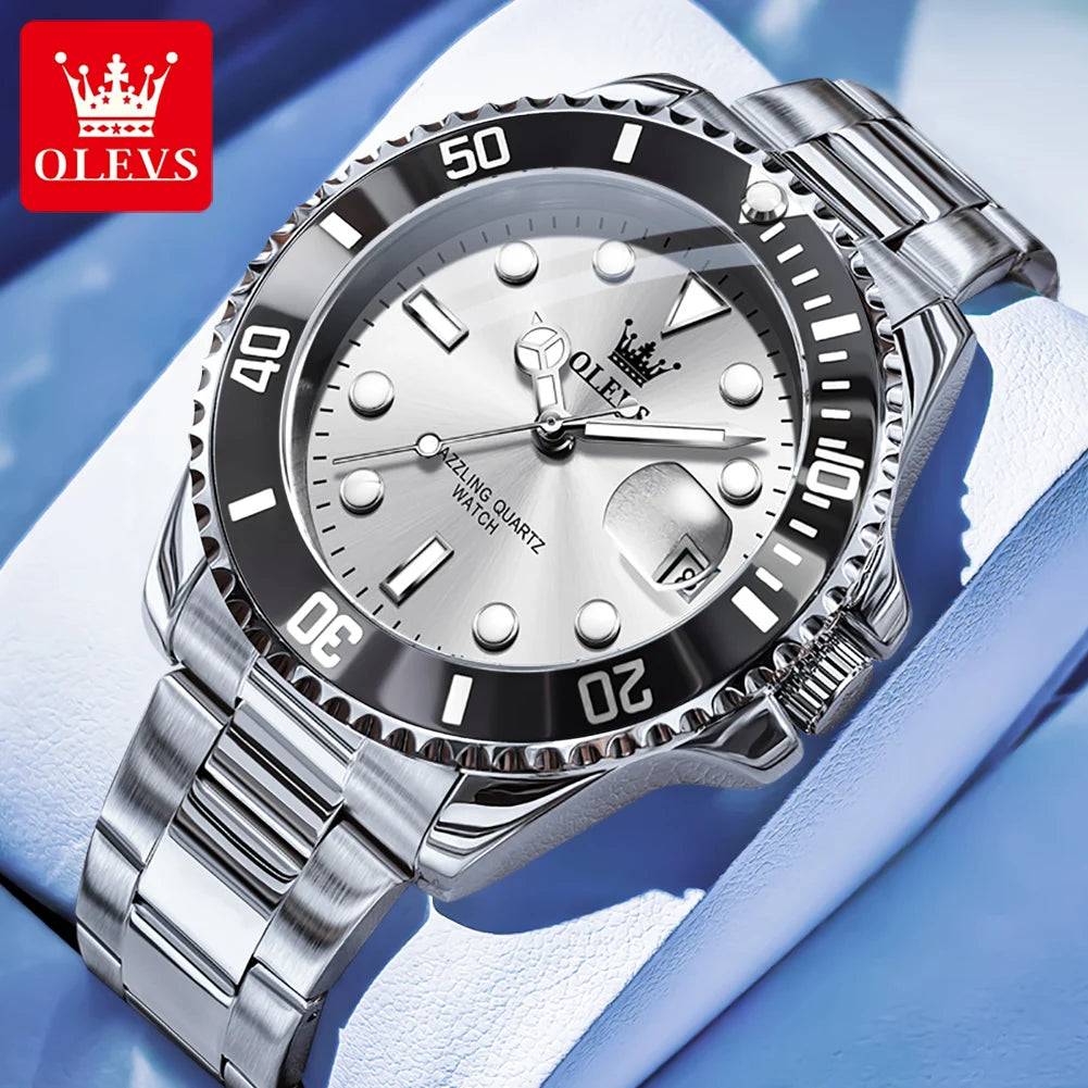 OLEVS 5885 Montre homme Marque originale Étanche Montre à quartz Bracelet en acier inoxydable Date automatique Montres cadeaux pour homme