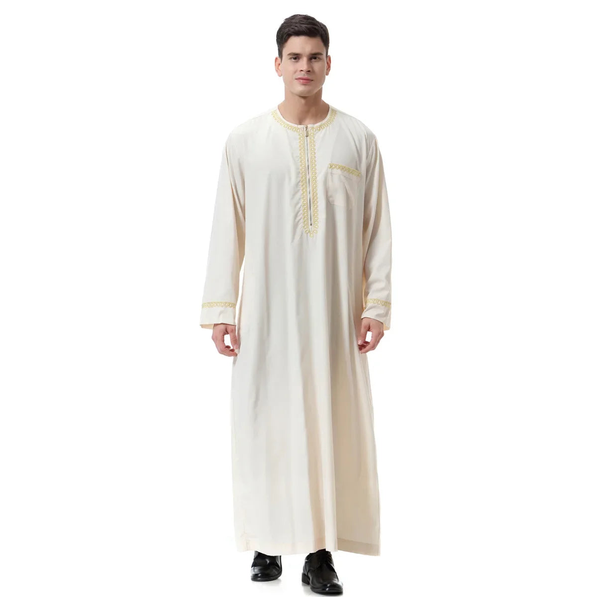 Jubba Thobe Homme Musulman Imprimé Fermeture Éclair Kimono Longue Robe Saoudienne Islamique Musulman Vêtements Abaya Caftan Islam Dubaï Robe Arabe