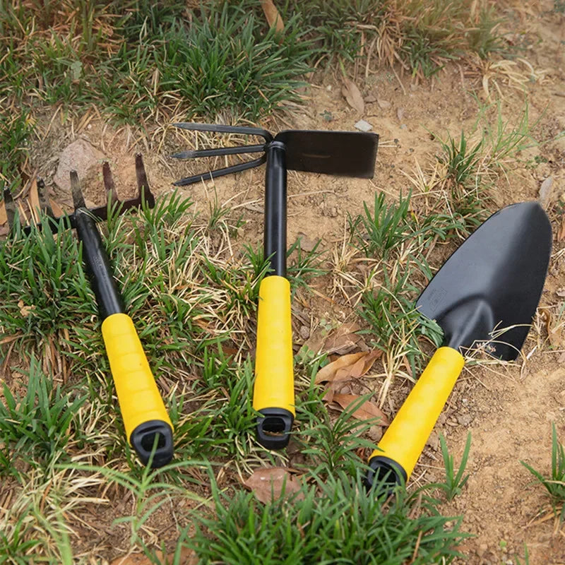 Ensembles d'outils de jardinage Deli, pelle, houe, râteau 1/3/4 pièces avec poignée revêtue de PP, outils de jardinage pour pelouse, ferme, transplantation, bonsaï