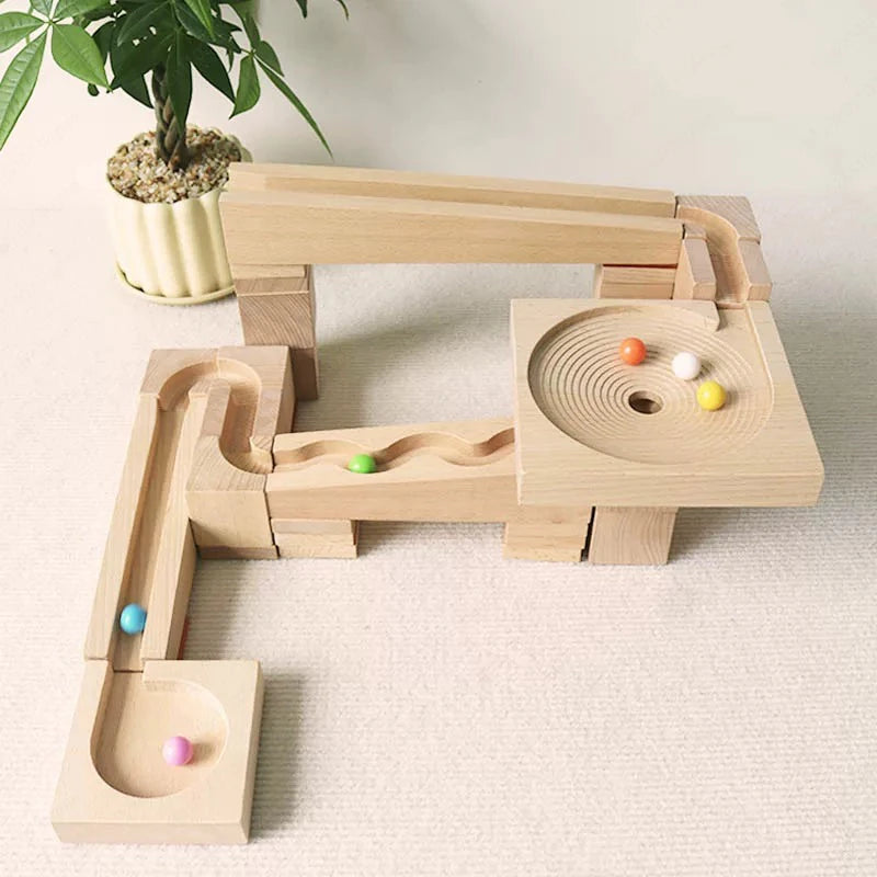 Éducation précoce des enfants jouets éducatifs en bois massif de hêtre piste de course à billes coulissantes bloc de construction circuit à billes entraînement logique