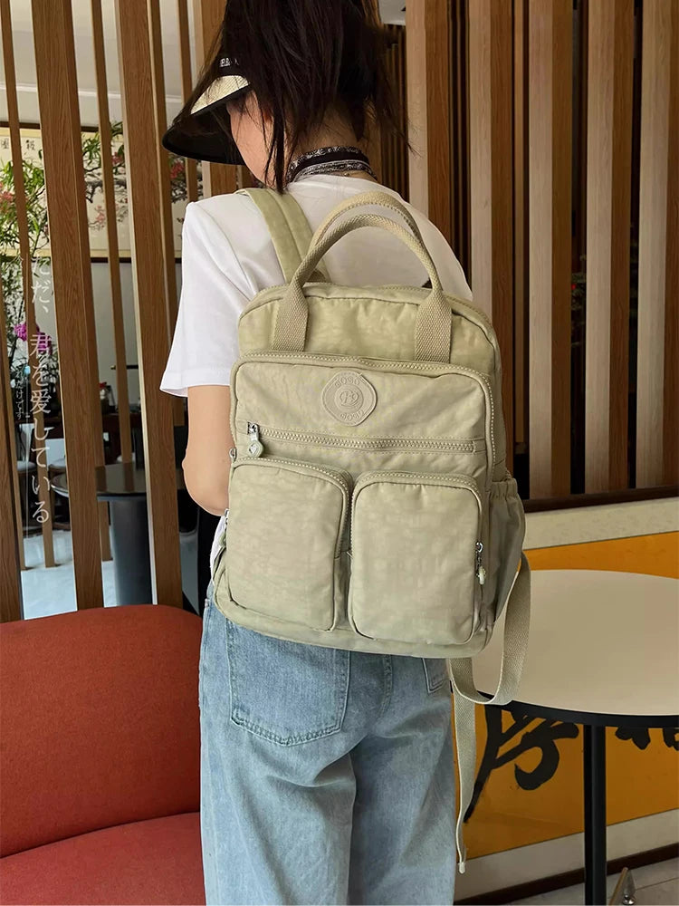 Fashion Multi-pocket Woman's Backpack Soft Handle Solid Color Nylon Travel Backpack Lightweight Casual School Backpacks