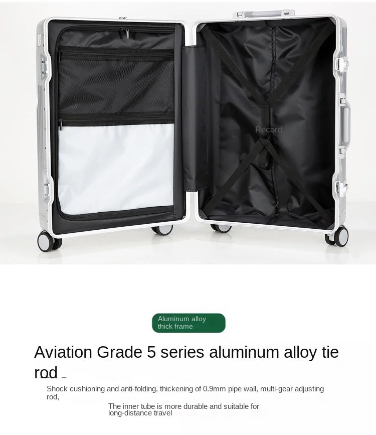 Neuer Koffer Aluminiumrahmen Frontöffnung Laptoptasche Multifunktionale Reisekoffer 20 Zoll Kabinengepäck Rollkoffer