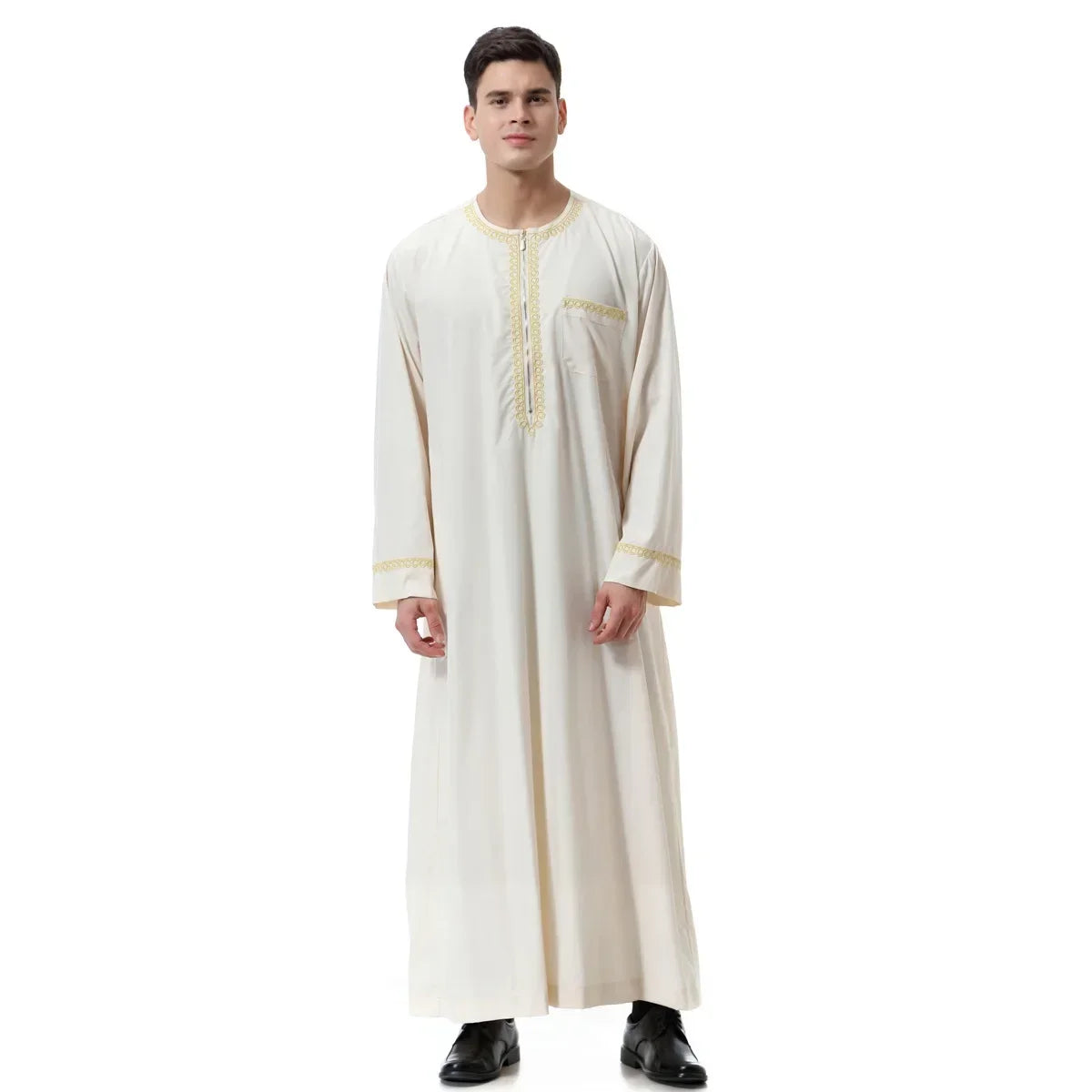 Jubba Thobe Homme Musulman Imprimé Fermeture Éclair Kimono Longue Robe Saoudienne Islamique Musulman Vêtements Abaya Caftan Islam Dubaï Robe Arabe