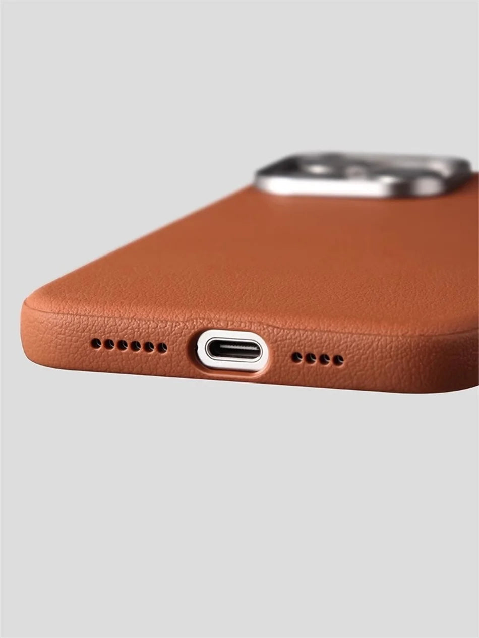 Luxuriöse, schlanke Leder-Hülle für MagSafe für iPhone 16 15 14 Pro Max in Wüstengold – Magnetische kabellose Ladefunktion, stoßfeste Abdeckung