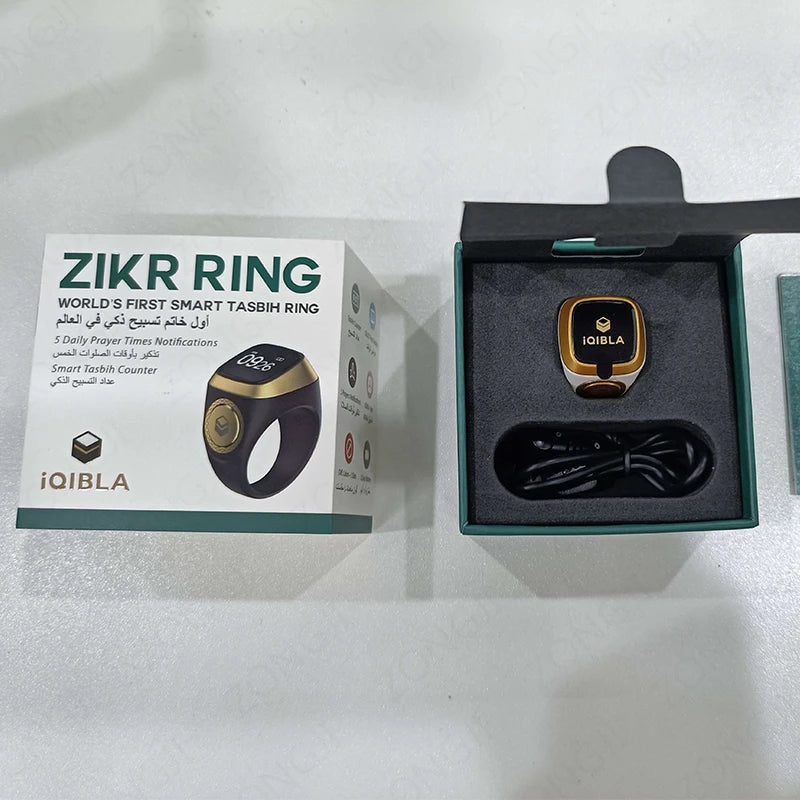 Bague de Zikr Intelligente IQibla 2025, Tasbih de Louange, Compteur Numérique Électronique pour Musulmans, Rappel de Prière par Vibration, Étanche